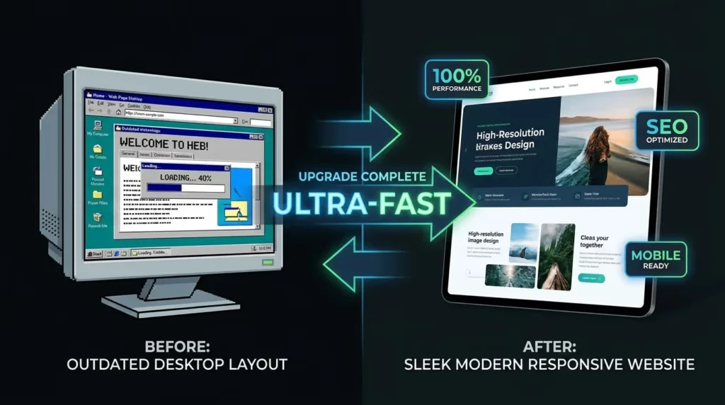 Modern website redesign transformation comparison