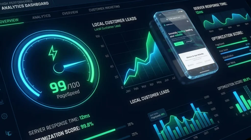 High PageSpeed score dashboard and customer inquiry analytics